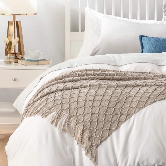 Orange/Coral Bohemian Tassel Knit Throw Cozy Fringe Patterned Farmhouse Blanket - Picture 11 of 16